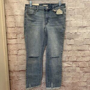 Altar'd State Mid Rise Jean Cropped Light Wash Denim Stretch Distressed Size 26